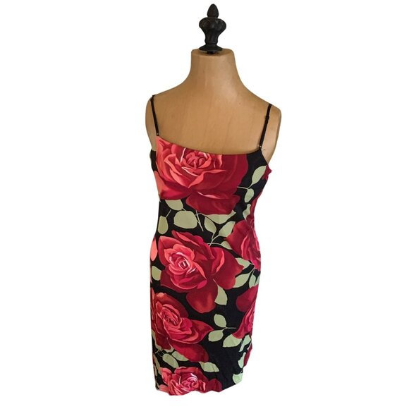 VTG Dress Y2K High-Low MIDI Spaghetti Strap Black Red Floral Sz M Goth Grunge - Picture 6 of 16